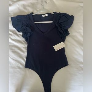 All points beautiful boutique body suit with ruffle sleeves brand new with tags